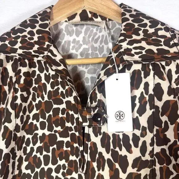 TORY BURCH Reva Womens Dress Leopard Cotton Poplin Shirtdress Tunic Vacation 2 - Picture 4 of 5